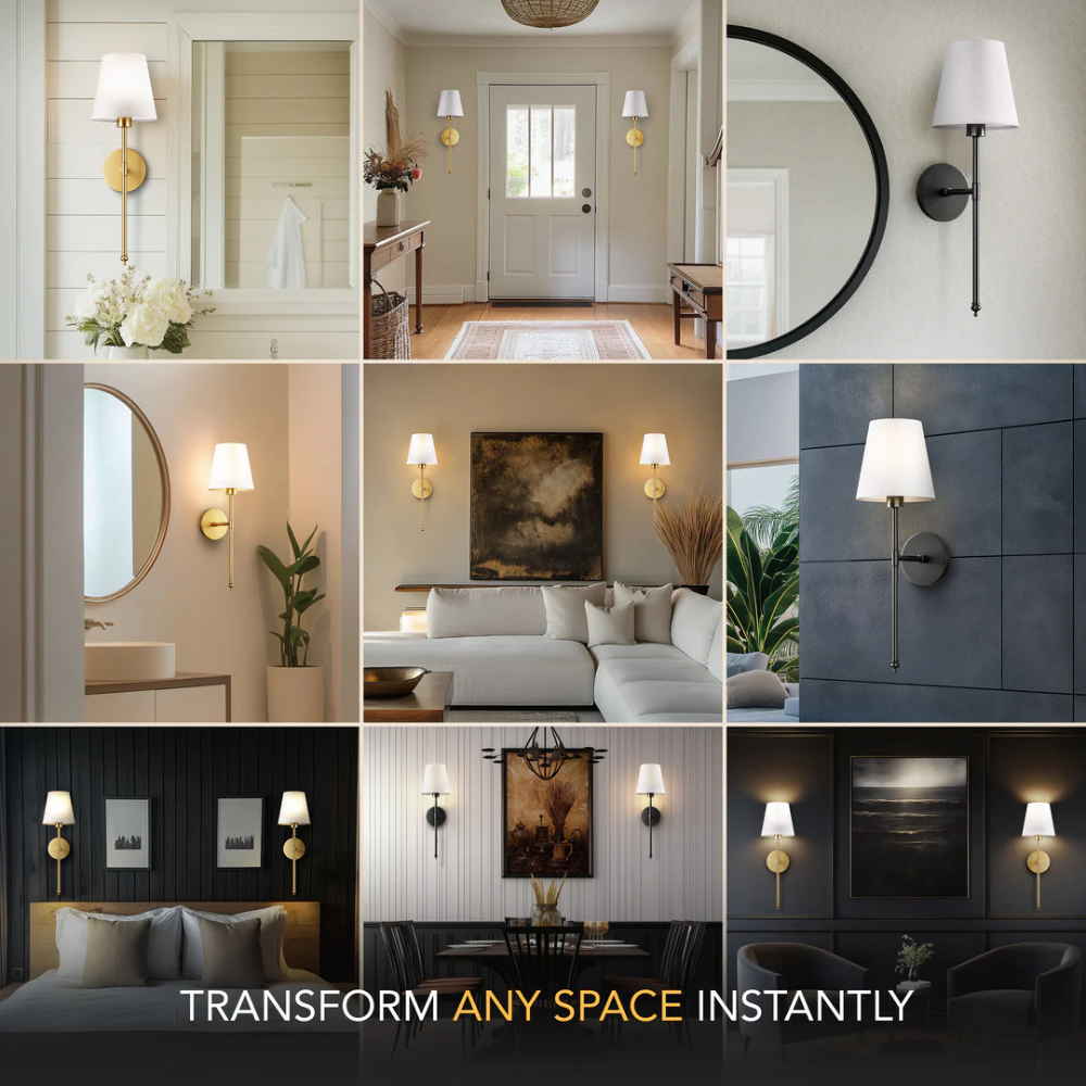 Wireless wall sconce installation with adhesive mount