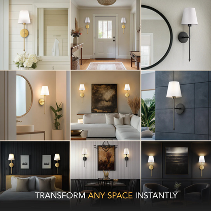 Wireless wall sconce installation with adhesive mount